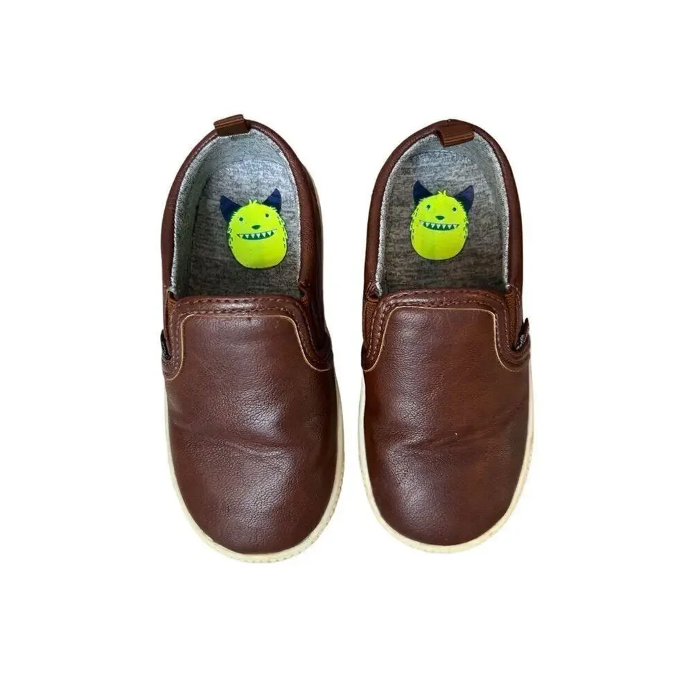 Carter's Unisex Monster Slip On Shoe Ricky Sneaker Brown Toddler 8M Faux Leather